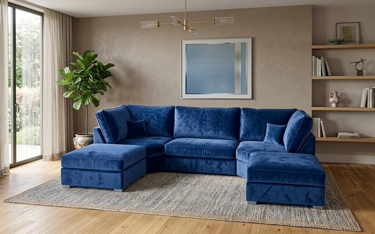 Bishop 7 Seater U-Shape Plush Velvet Sofa (Scatter Back, high Back)