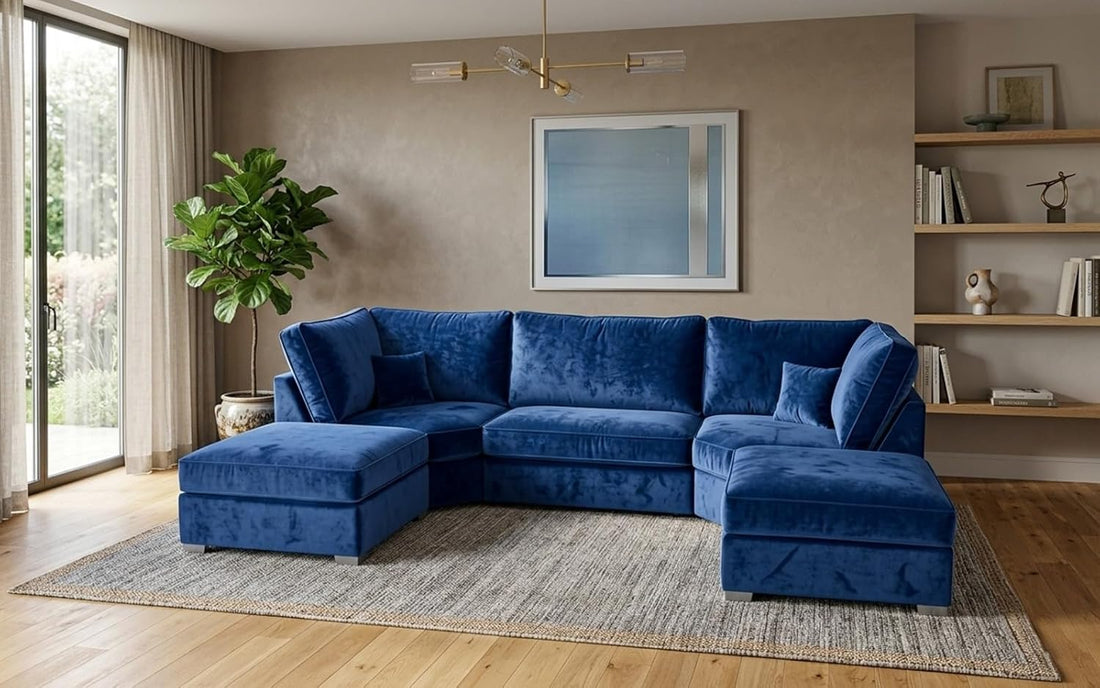 Bishop 7 Seater U-Shape Plush Velvet Sofa (Scatter Back, high Back)