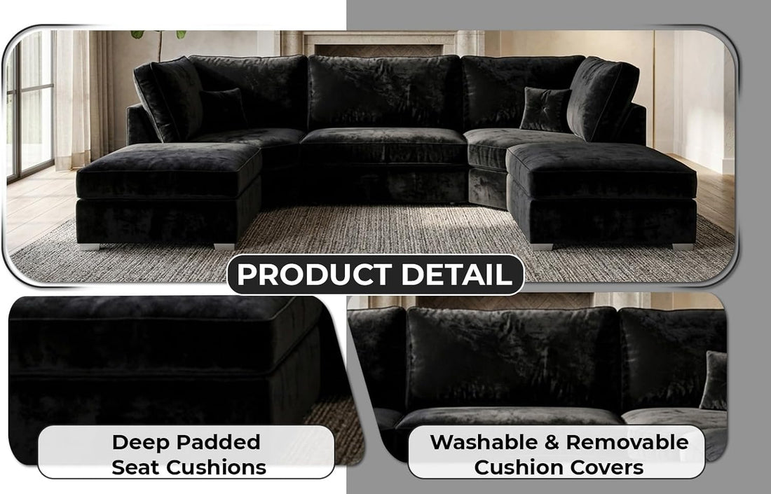 Bishop 7 Seater U-Shape Plush Velvet Sofa (Scatter Back, high Back)
