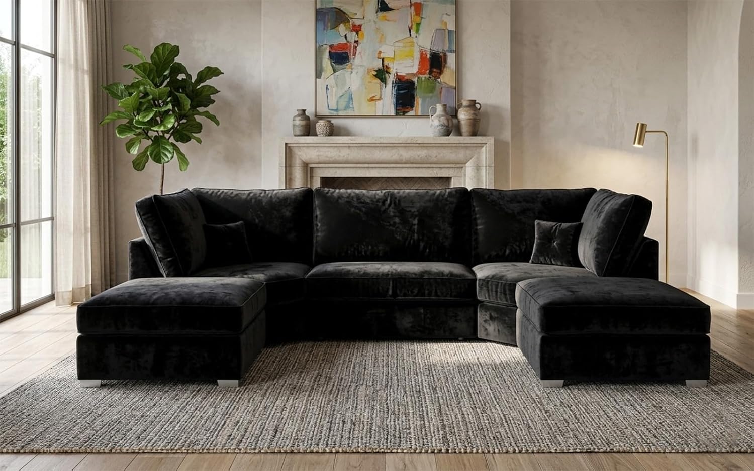 Bishop 7 Seater U-Shape Plush Velvet Sofa (Scatter Back, high Back)