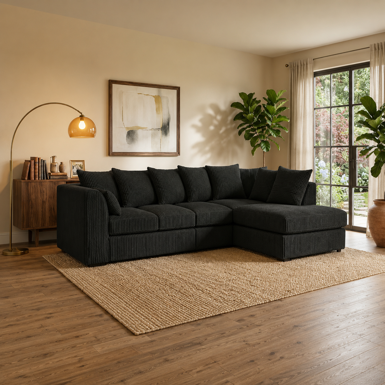 Elegant 5 & 6 Seater Jumbo Cord Corner Sofa Suite