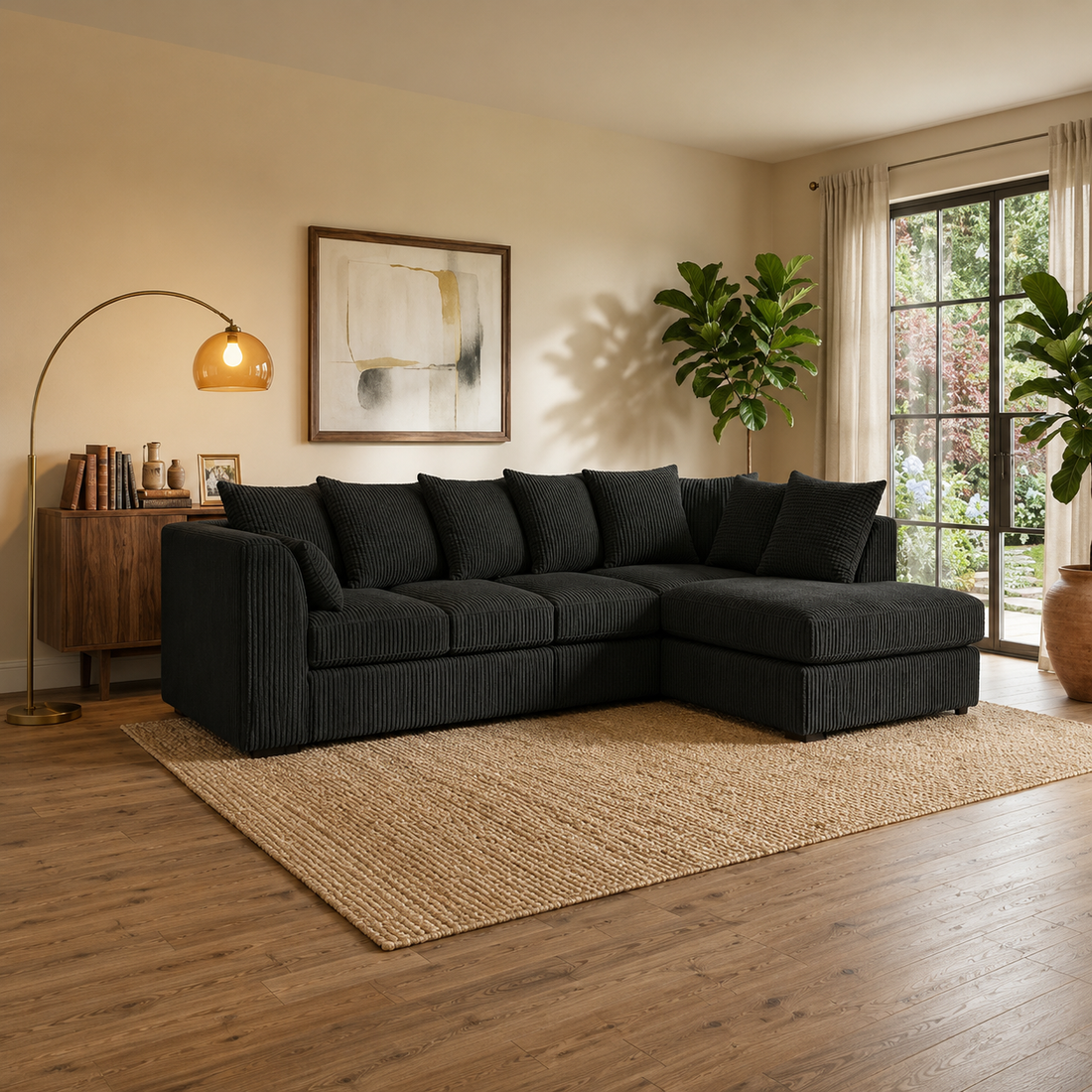 Elegant 5 & 6 Seater Jumbo Cord Corner Sofa Suite