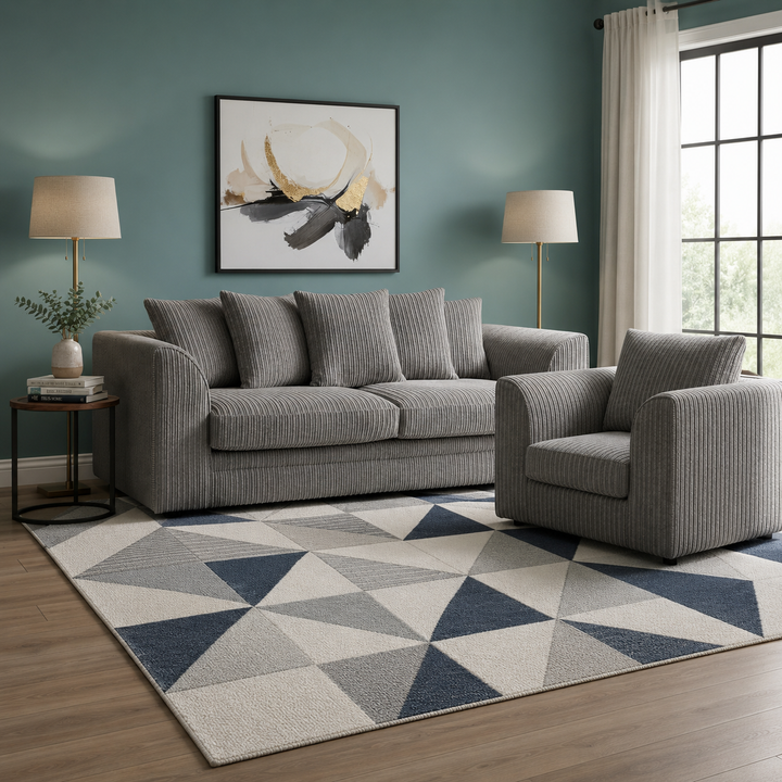 Grey Scatter Back 3 Seater Sofa and Armchair in Jumbo Cord