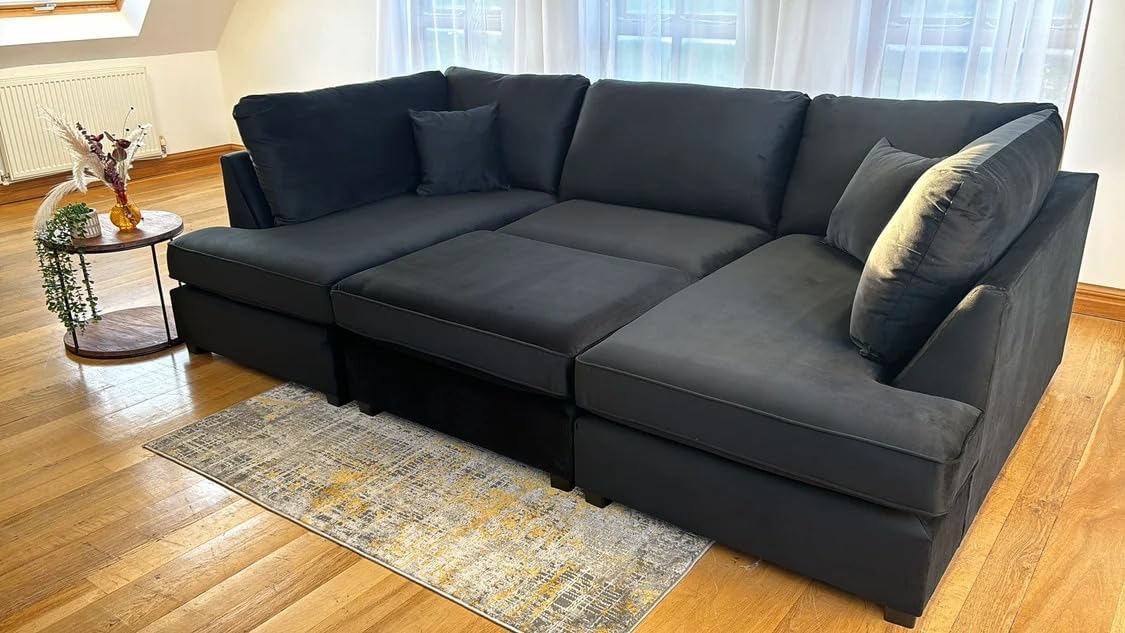 Cinema 4pc U shape 5 Seater Plush Velvet High Back Sofa
