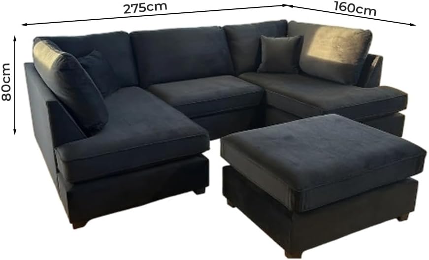 Cinema 4pc U shape 5 Seater Plush Velvet High Back Sofa