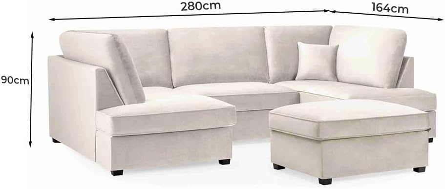 Cinema 4pc U shape 5 Seater Plush Velvet High Back Sofa (Beige, Cream)