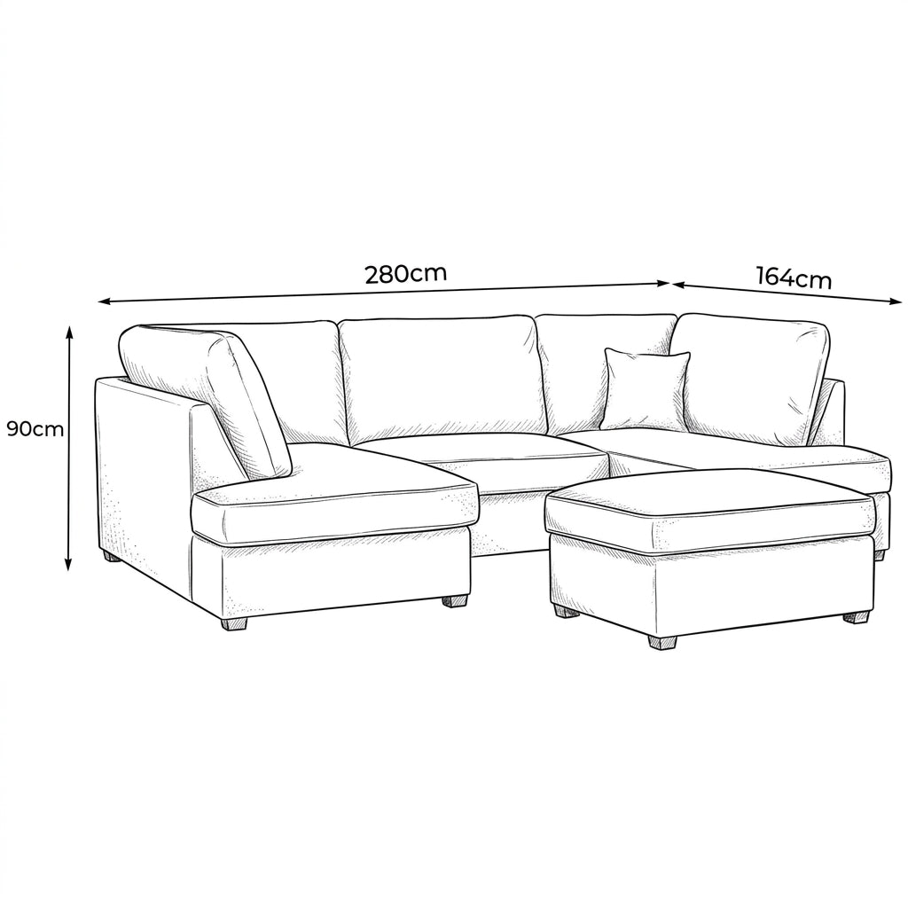 Cinema 4pc U shape 5 Seater Plush Velvet High Back Sofa (Beige, Cream)