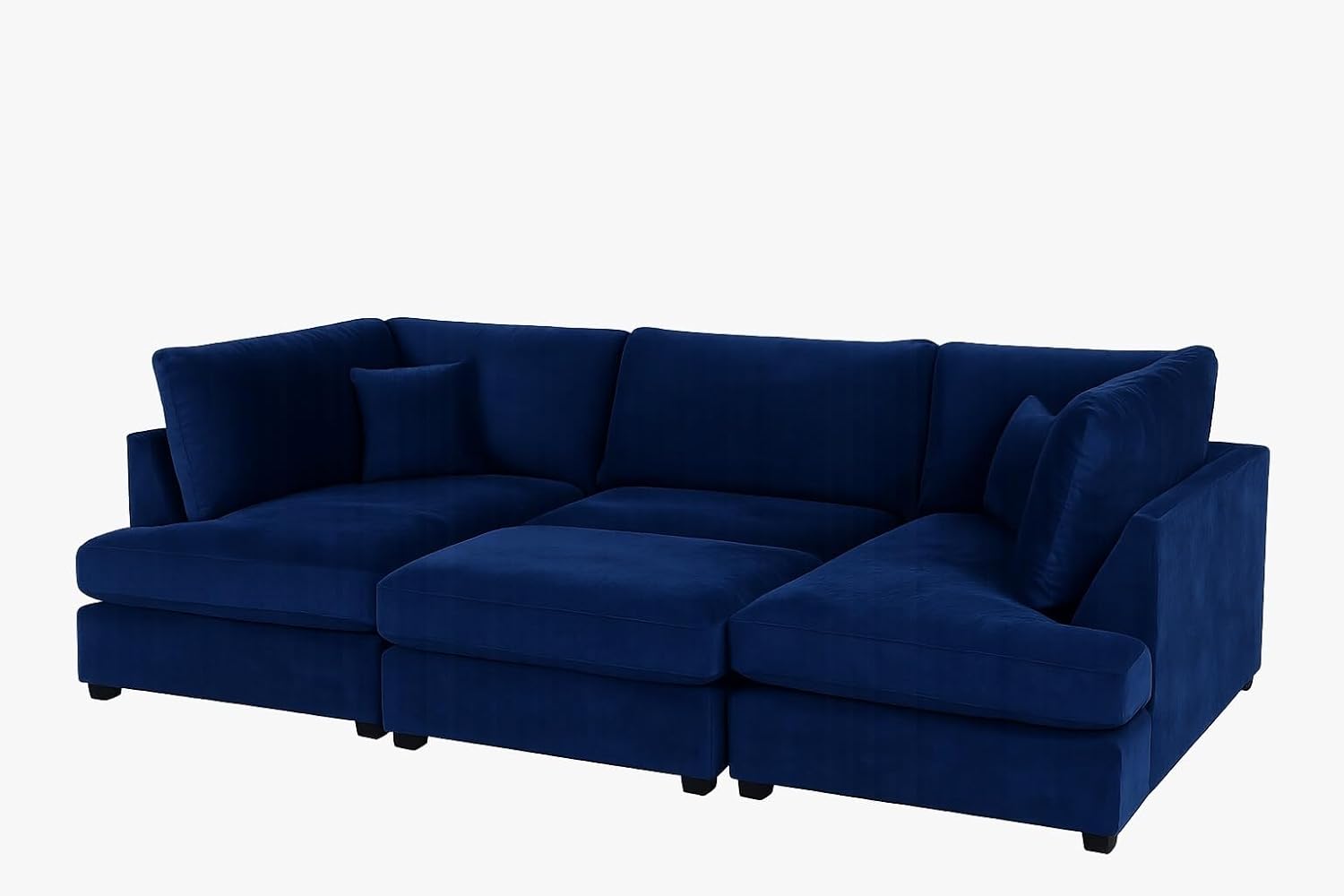 Cinema 4pc U shape 5 Seater Plush Velvet High Back Sofa (Blue, Steel Grey)