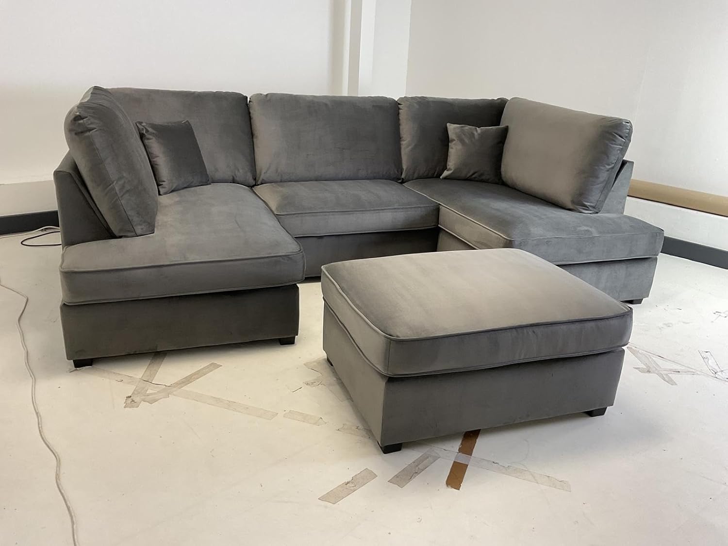 Cinema 4pc U shape 5 Seater Plush Velvet High Back Sofa (Blue, Steel Grey)