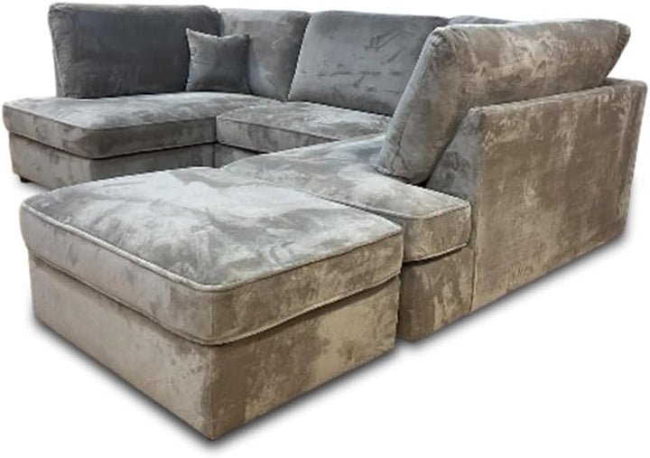 Cinema 4pc U shape 5 Seater Plush Velvet High Back Sofa (Grey)
