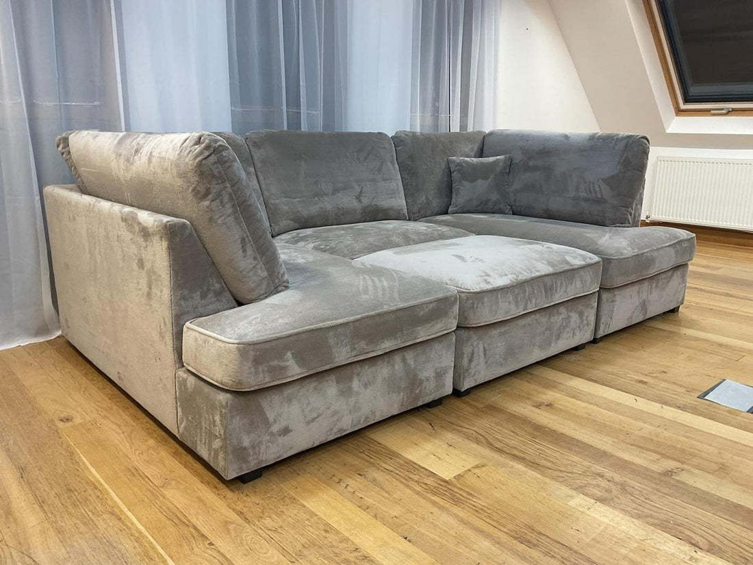 Cinema 4pc U shape 5 Seater Plush Velvet High Back Sofa (Grey)
