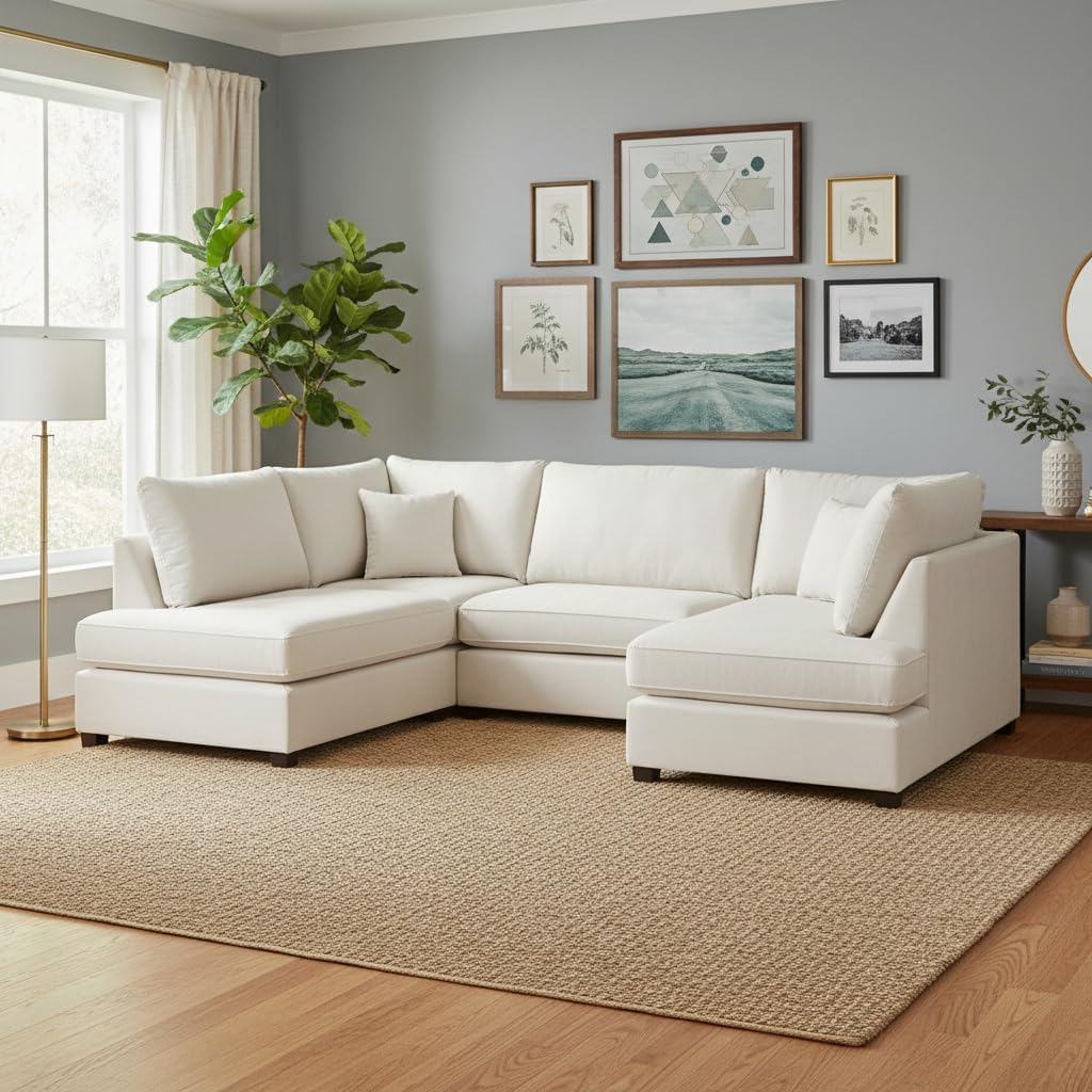 Cinema 4pc U shape Plush Velvet Sofa High Back Cushions
