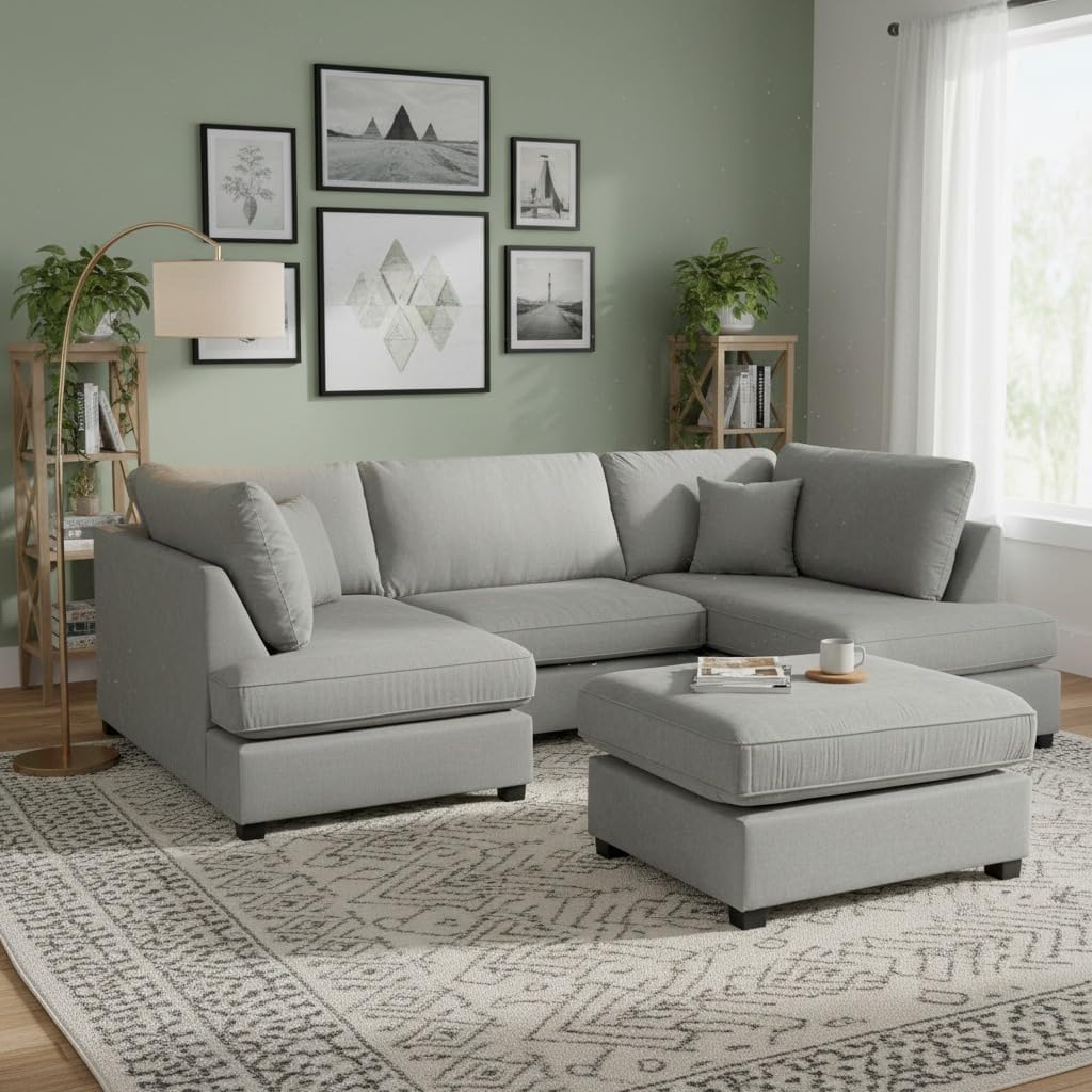 Cinema 4pc U shape Plush Velvet Sofa High Back Cushions