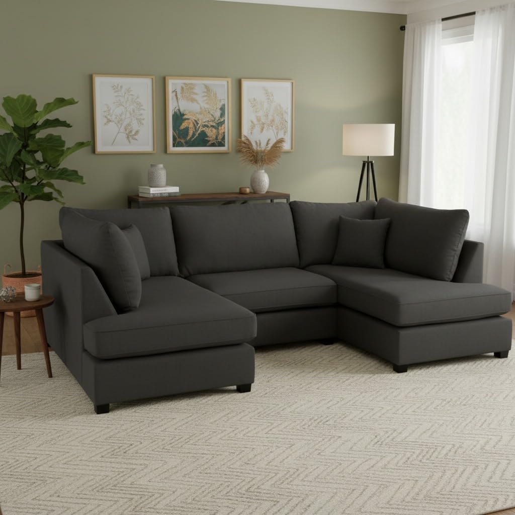 Cinema 4pc U shape Plush Velvet Sofa High Back Cushions