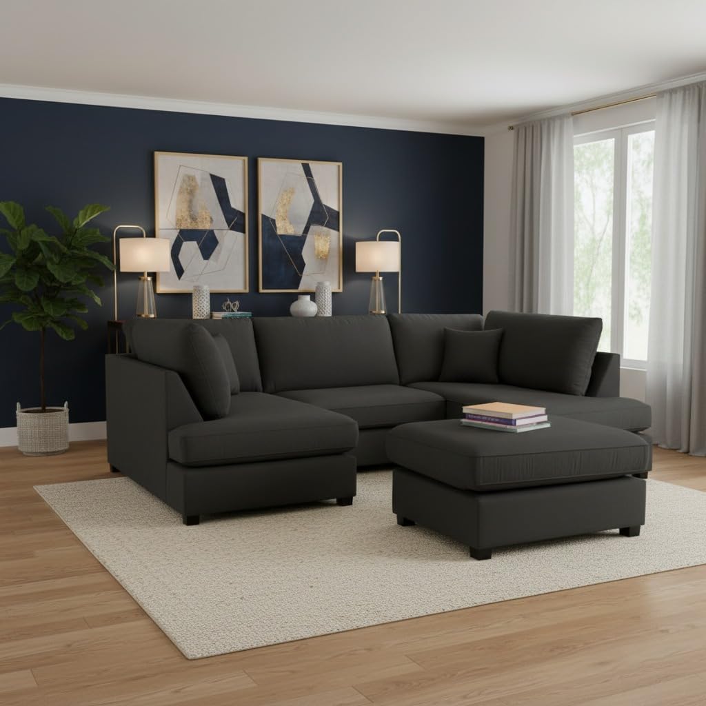Cinema 4pc U shape Plush Velvet Sofa High Back Cushions