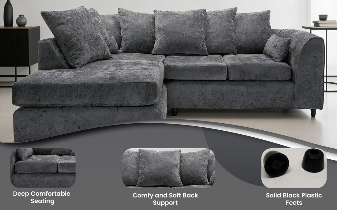 Dylan Alaska L Shape 4 Seater Corner Sofa (Dark Grey)