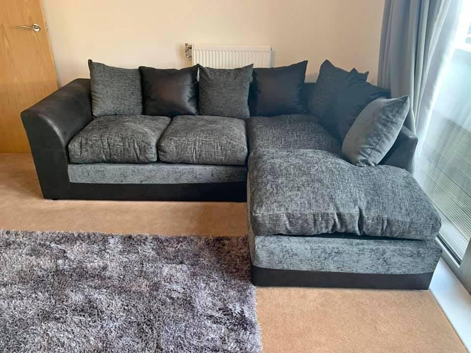 Dylan Byron Chenille L Shape 4 Seater Sofa (Black & Grey)