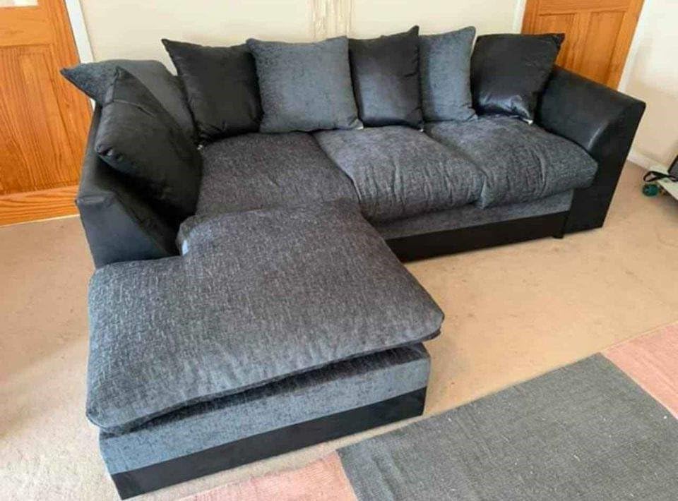 Dylan Byron Chenille L Shape 4 Seater Sofa (Black & Grey)