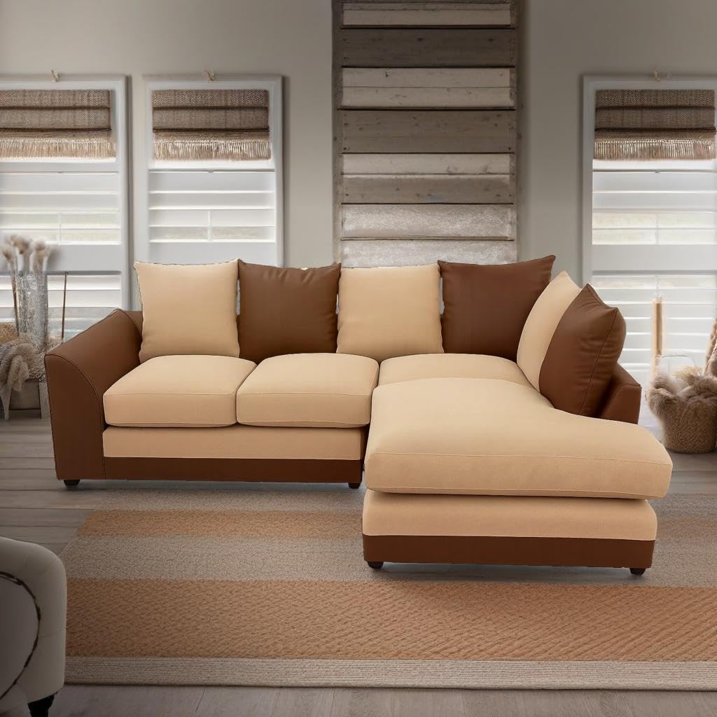 Dylan Byron Chenille L Shape 4 Seater Sofa (Brown & Beige)