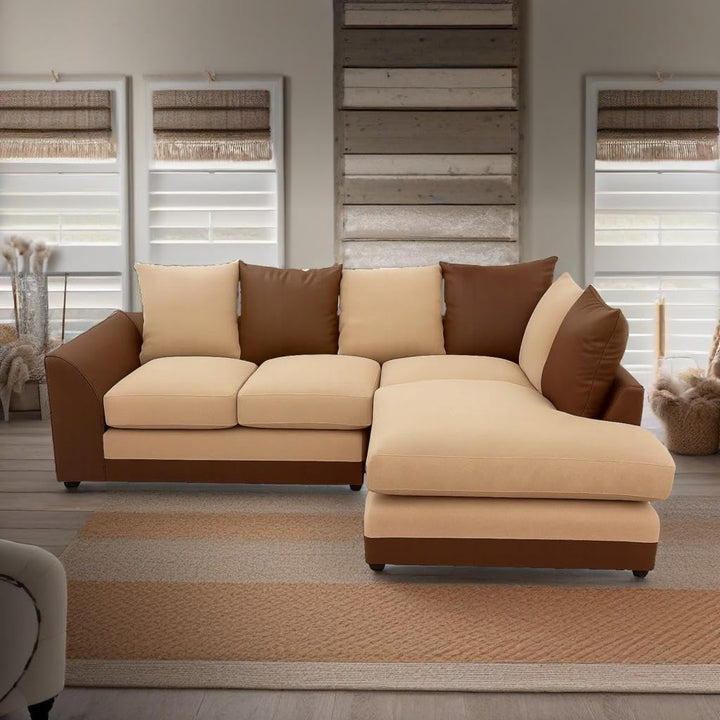 Dylan Byron Chenille L Shape 4 Seater Sofa (Brown & Beige)