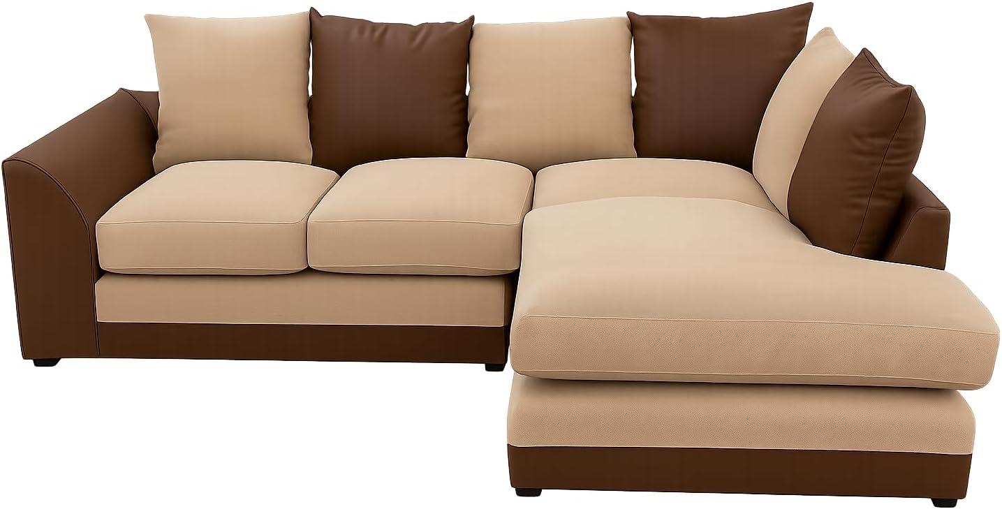 Dylan Byron Chenille L Shape 4 Seater Sofa (Brown & Beige)