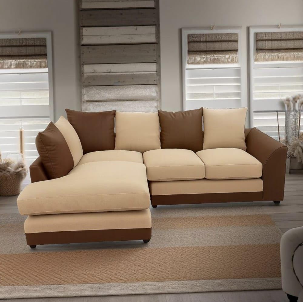 Dylan Byron Chenille L Shape 4 Seater Sofa (Brown & Beige)