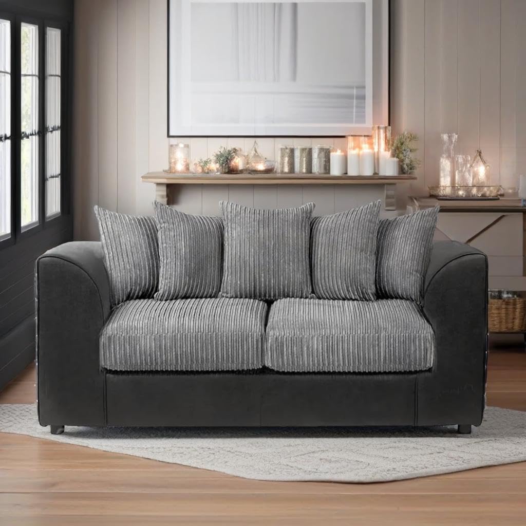 Dylan Byron Cord L Shape Sofa (Black & Grey)