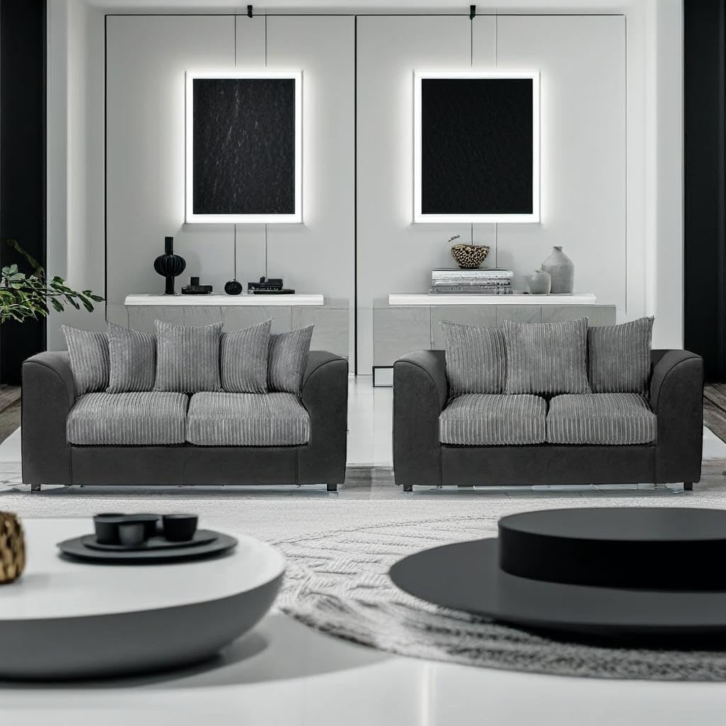 Dylan Byron Cord L Shape Sofa (Black & Grey)