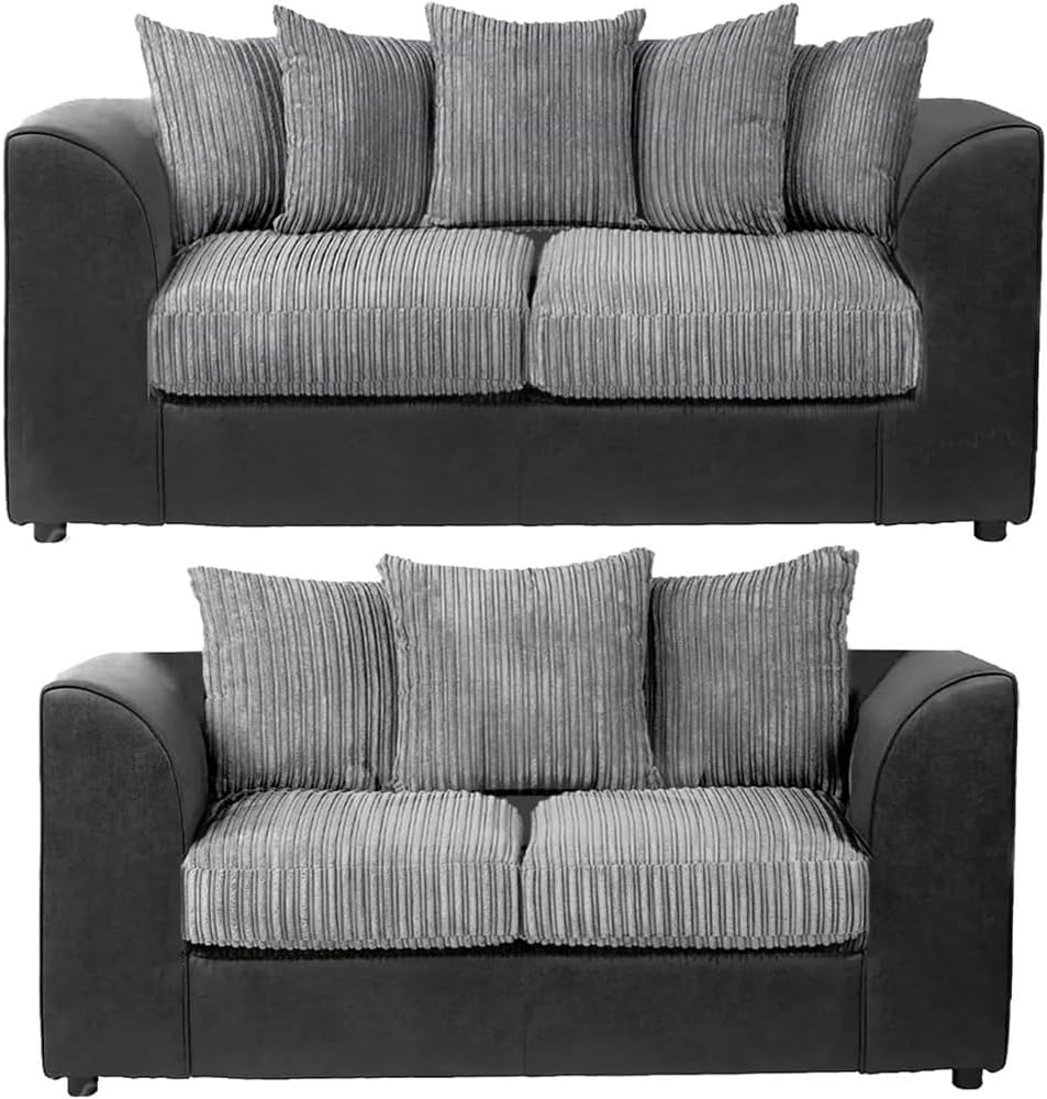 Dylan Byron Cord L Shape Sofa (Black & Grey)