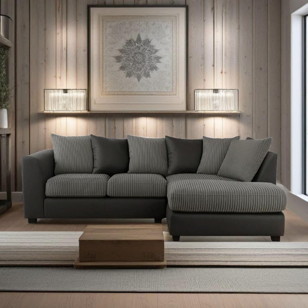 Dylan Byron Cord L Shape Sofa (Black & Grey)