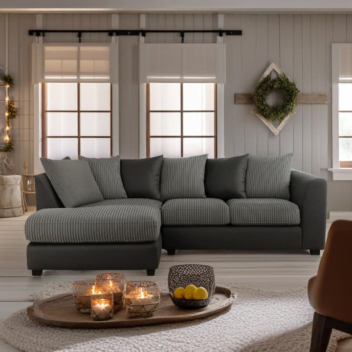 Dylan Byron Cord L Shape Sofa (Black & Grey)