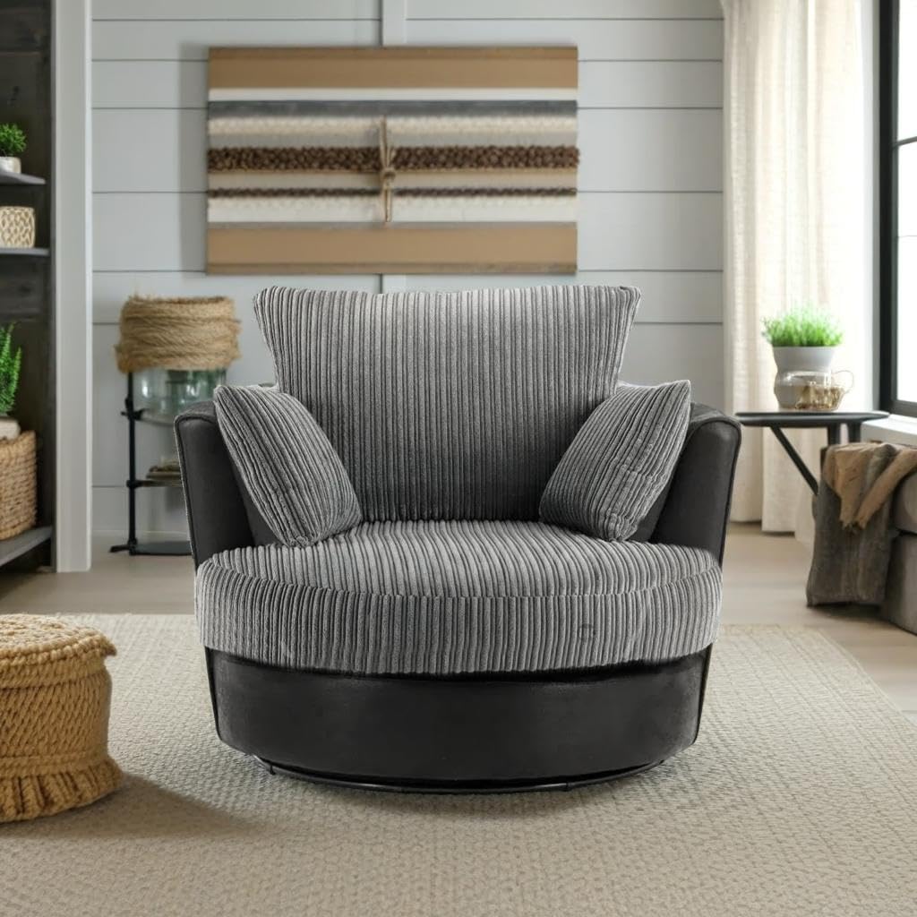 Dylan Byron Cord L Shape Sofa (Black & Grey)