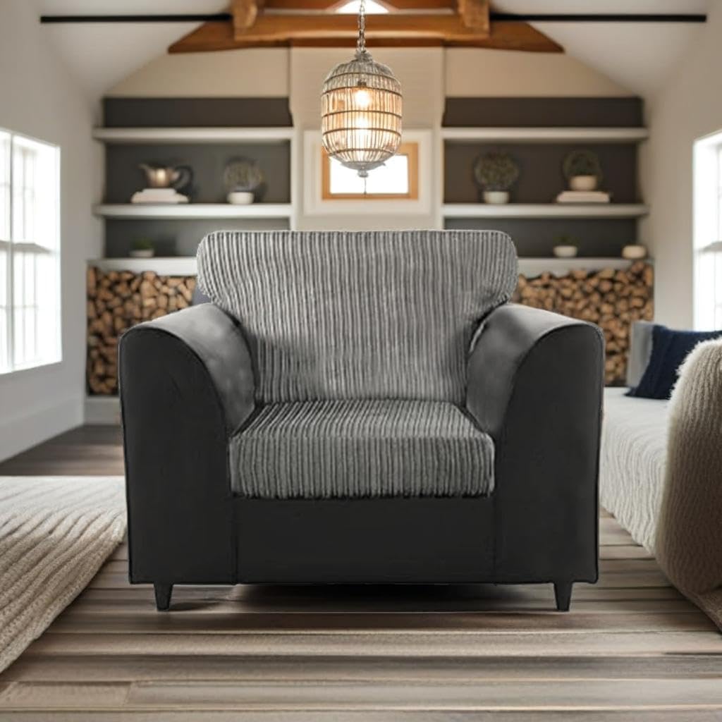 Dylan Byron Cord L Shape Sofa (Black & Grey)