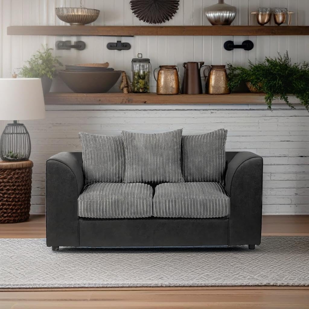 Dylan Byron Cord L Shape Sofa (Black & Grey)