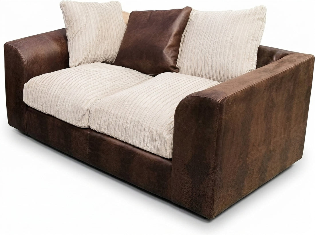 Dylan Byron Cord L Shape Sofa (Brown & Beige)