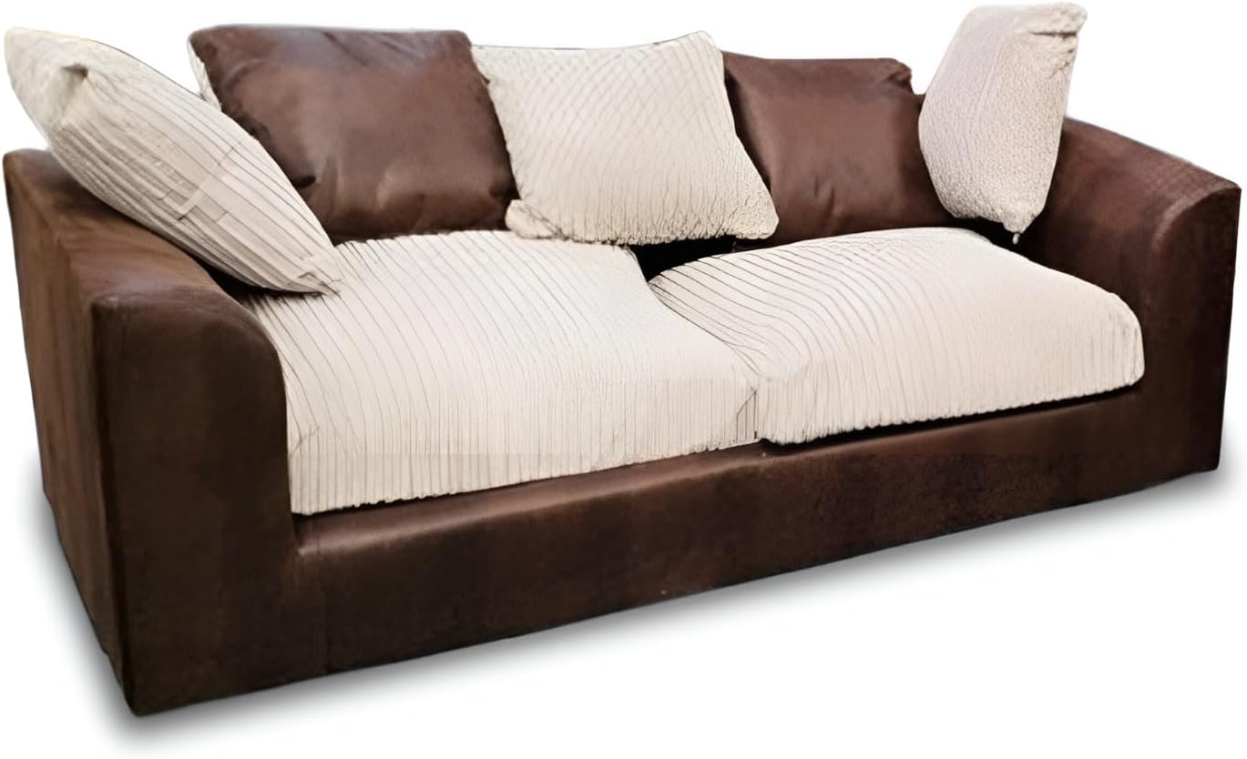 Dylan Byron Cord L Shape Sofa (Brown & Beige)