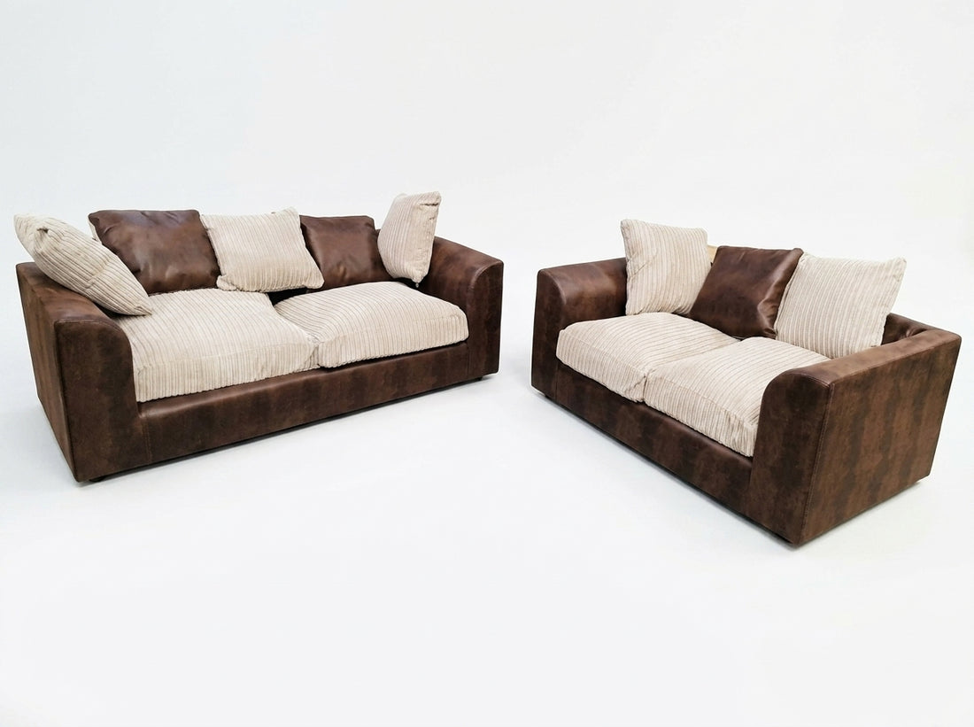 Dylan Byron Cord L Shape Sofa (Brown & Beige)