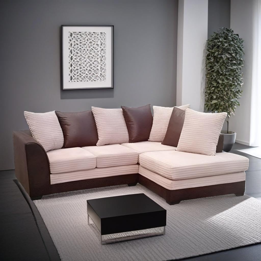 Dylan Byron Cord L Shape Sofa (Brown & Beige)