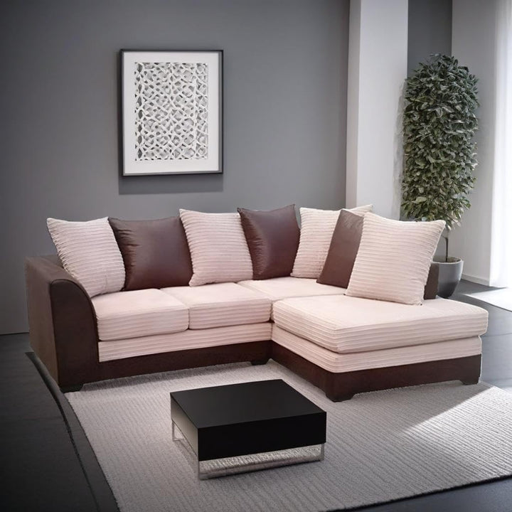 Dylan Byron Cord L Shape Sofa (Brown & Beige)