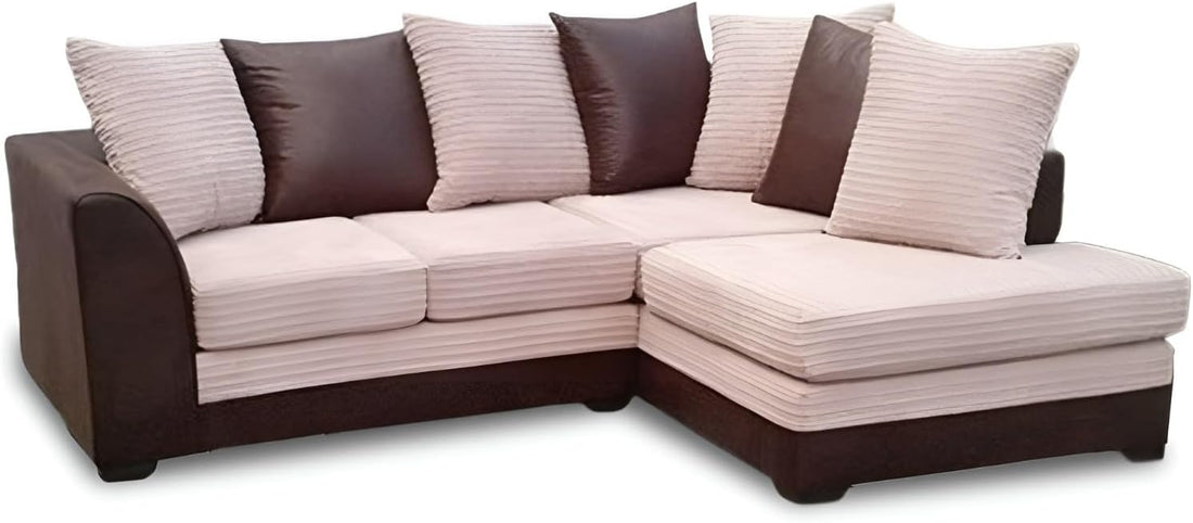 Dylan Byron Cord L Shape Sofa (Brown & Beige)