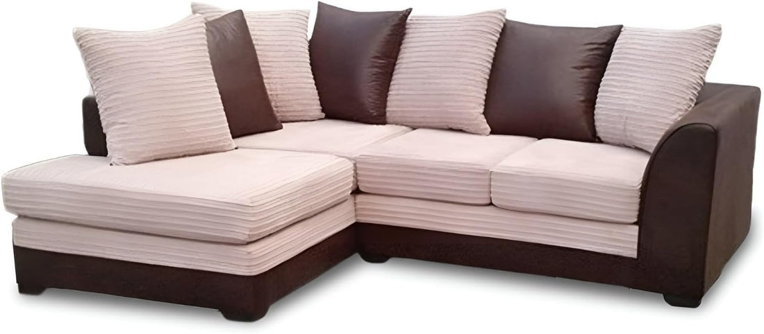 Dylan Byron Cord L Shape Sofa (Brown & Beige)