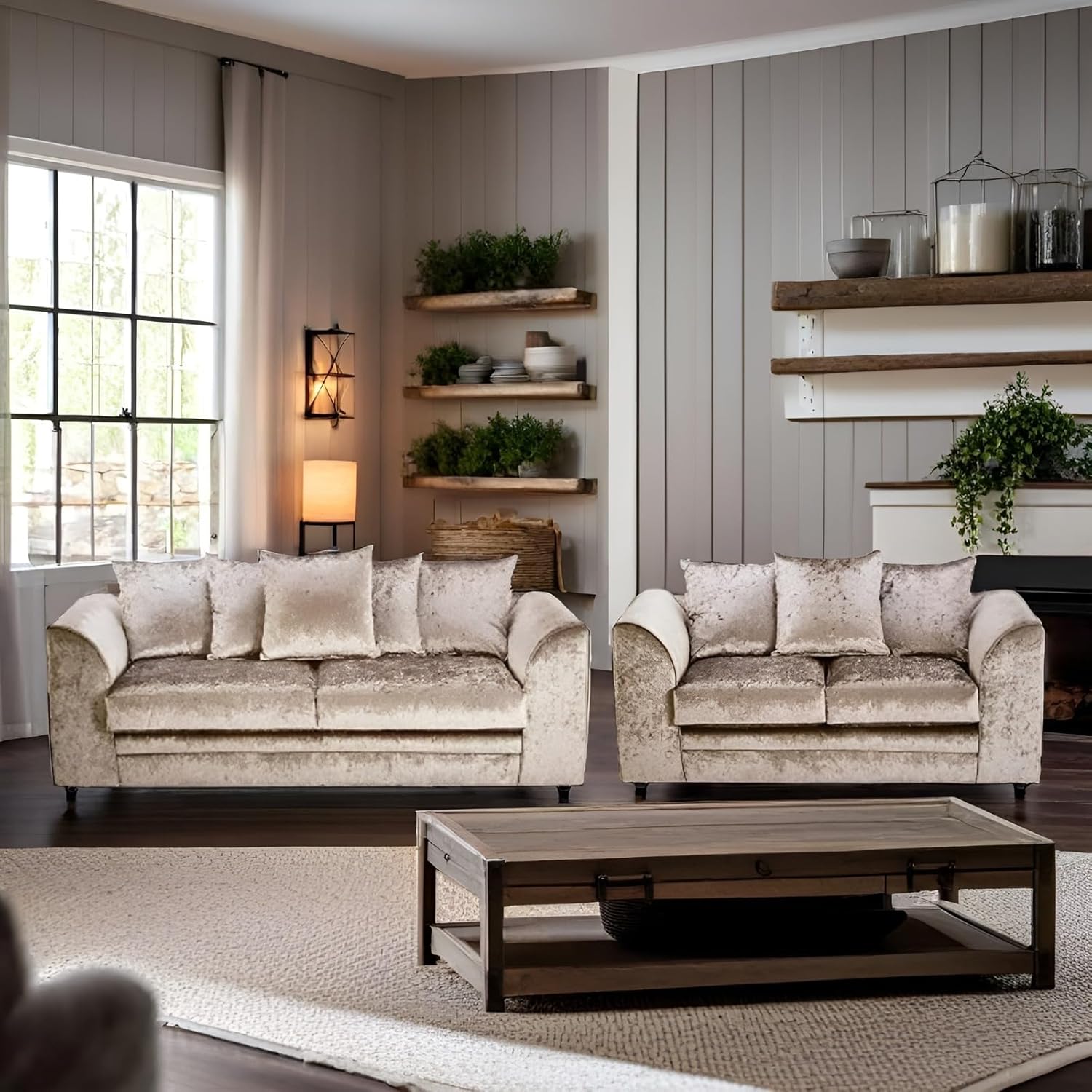 Dylan Crush Velvet L Shape 4, 5 Seater Corner Sofa (Mink)
