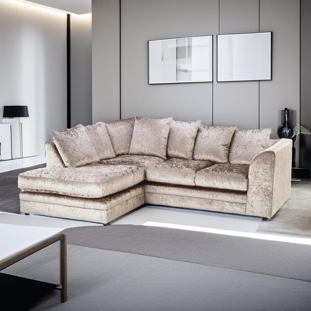Dylan Crush Velvet L Shape 4, 5 Seater Corner Sofa (Mink)