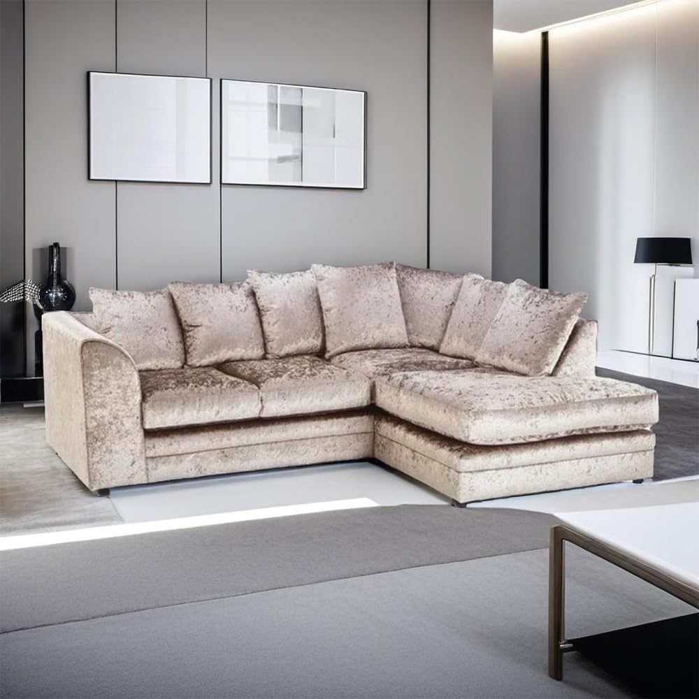 Dylan Crush Velvet L Shape 4, 5 Seater Corner Sofa (Mink)