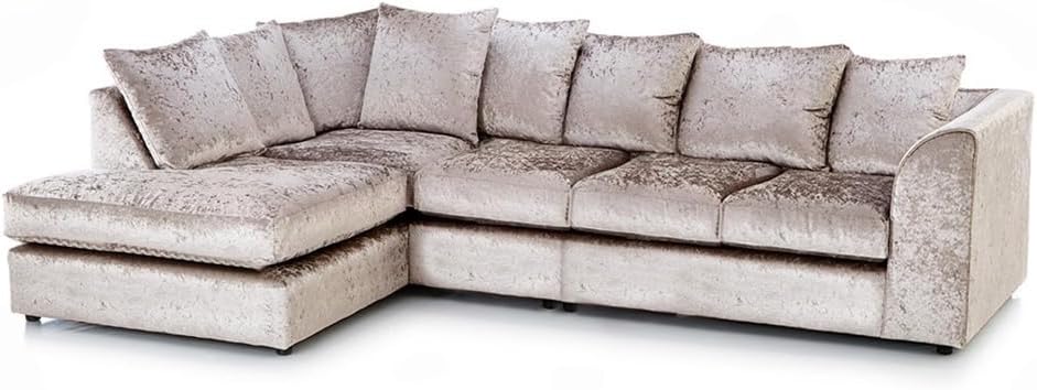 Dylan Crush Velvet L Shape 4, 5 Seater Corner Sofa (Mink)