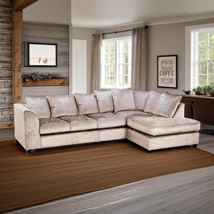 Dylan Crush Velvet L Shape 4, 5 Seater Corner Sofa (Mink)