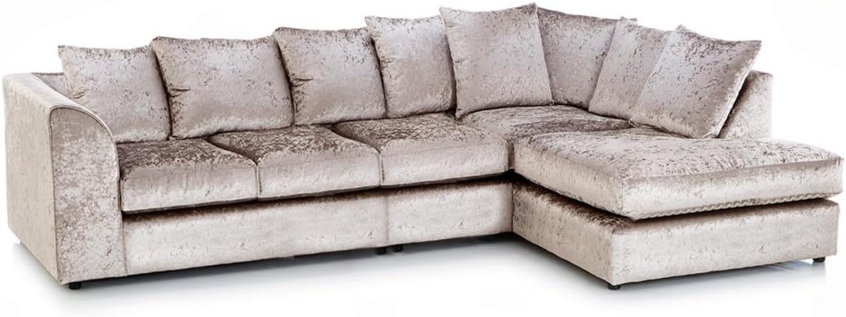 Dylan Crush Velvet L Shape 4, 5 Seater Corner Sofa (Mink)