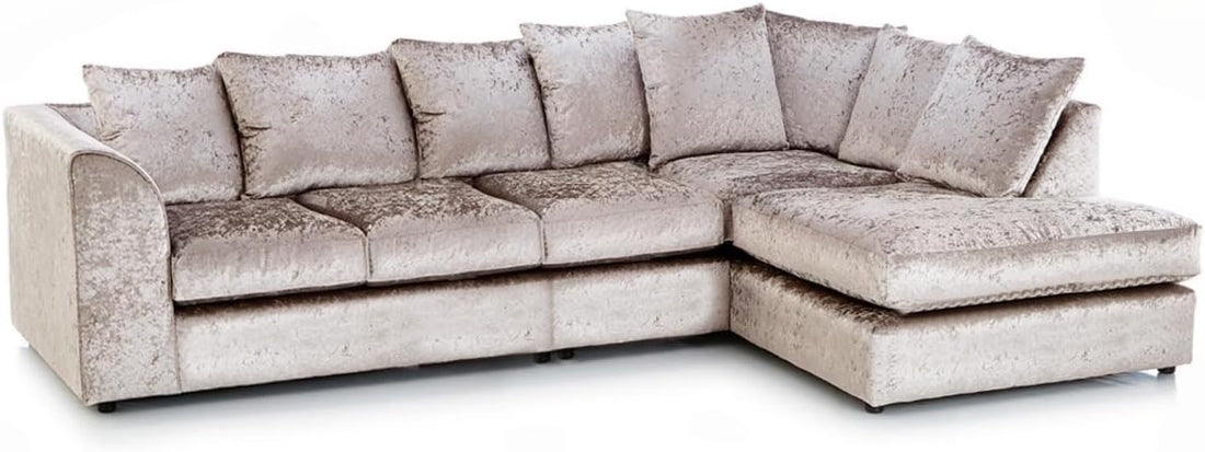 Dylan Crush Velvet L Shape 4, 5 Seater Corner Sofa (Mink)