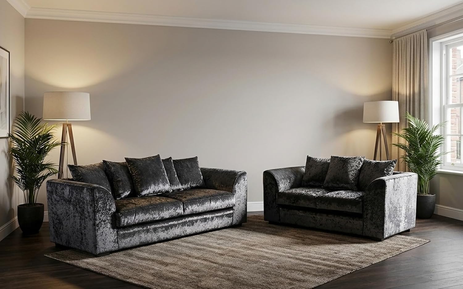 Dylan Crush Velvet L Shape 4, 5 Seater Corner Sofa (Black)