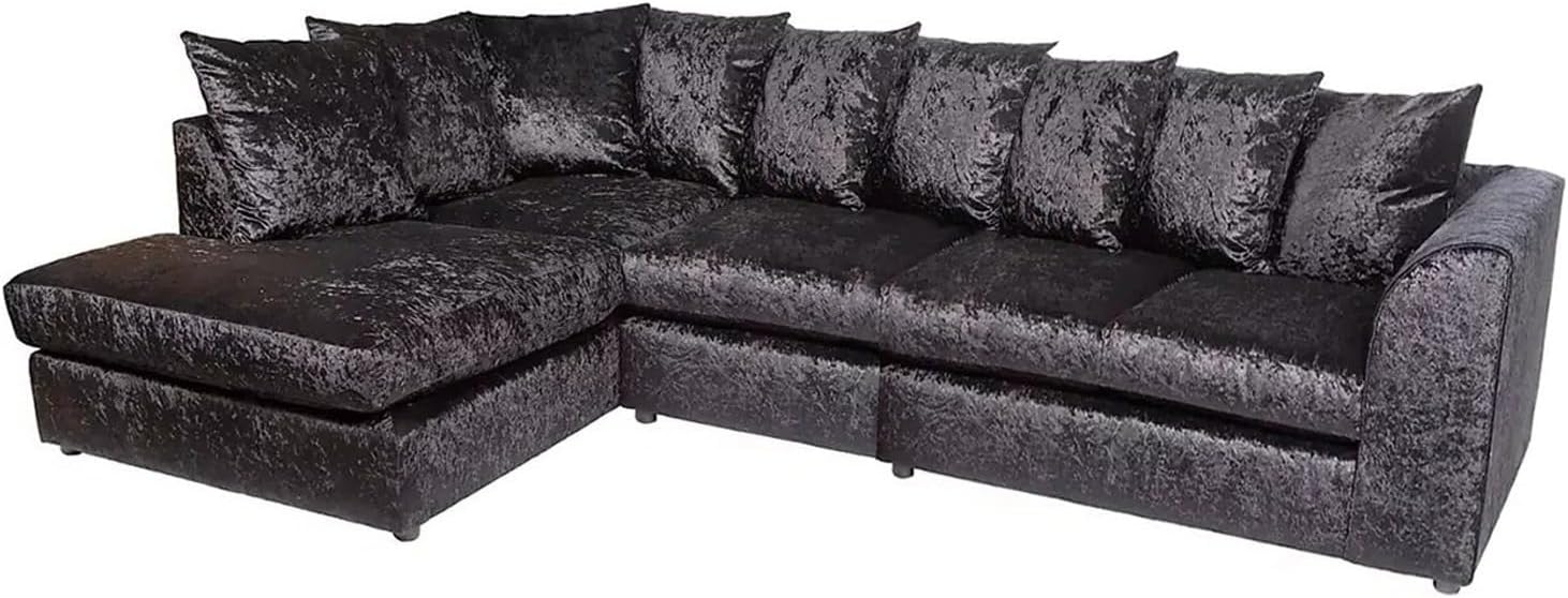 Dylan Crush Velvet L Shape 4, 5 Seater Corner Sofa (Black)